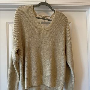 Loft Women’s Tan Knit Sweater with Gold XL